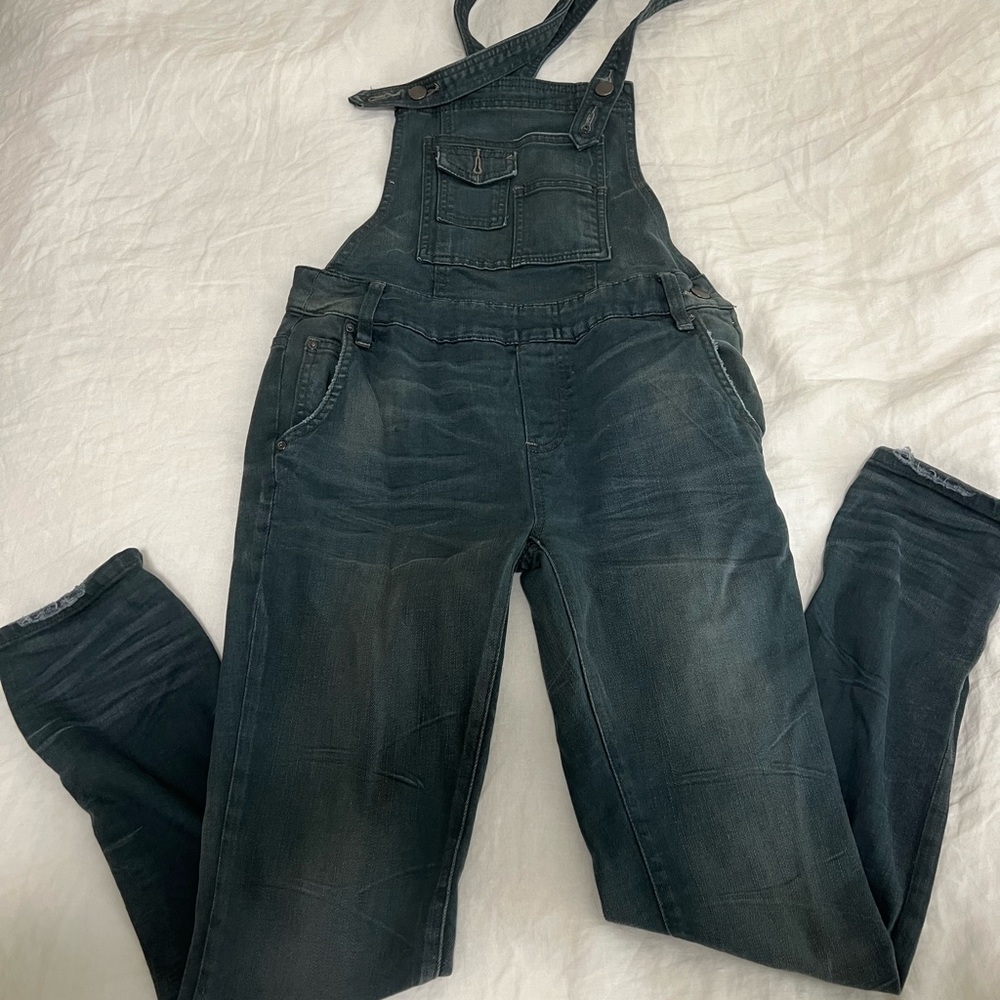 Free people green denim overalls sz 24